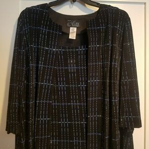 Black evening top with shades of blue glitter